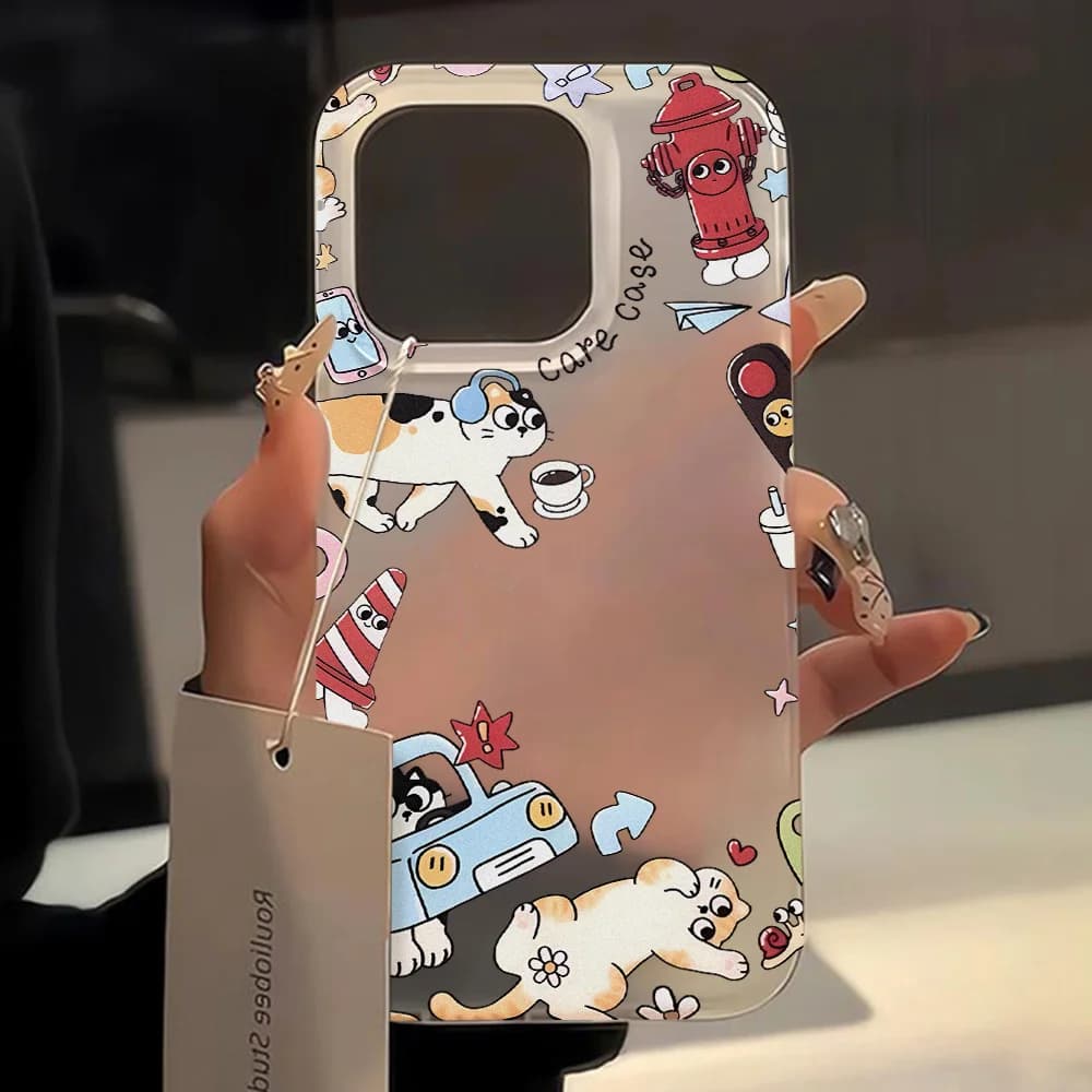 Cartoon Painted Case For iPhone 13 Case iPhone 16 15 Pro Max 14 Plus 11 12 13 Mini 14Pro Max Aesthetics Flowers Soft Cover Funda