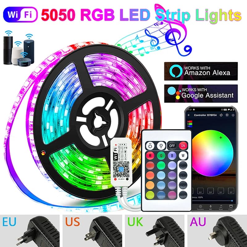 WiFi LED Strip Lamp Bluetooth Infrared 10M 20M 30M RGB Tape Works with Alexa Music Neon Ribbon Flexible 12V LED Strip Lighs