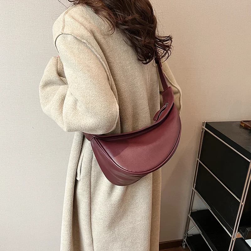 Sewing Thread Shoulder Bags Zipper Women's Bags 2025 Hot Sale PU High Capacity Handbag Solid Saddle Splicing Bolsas De Ombro
