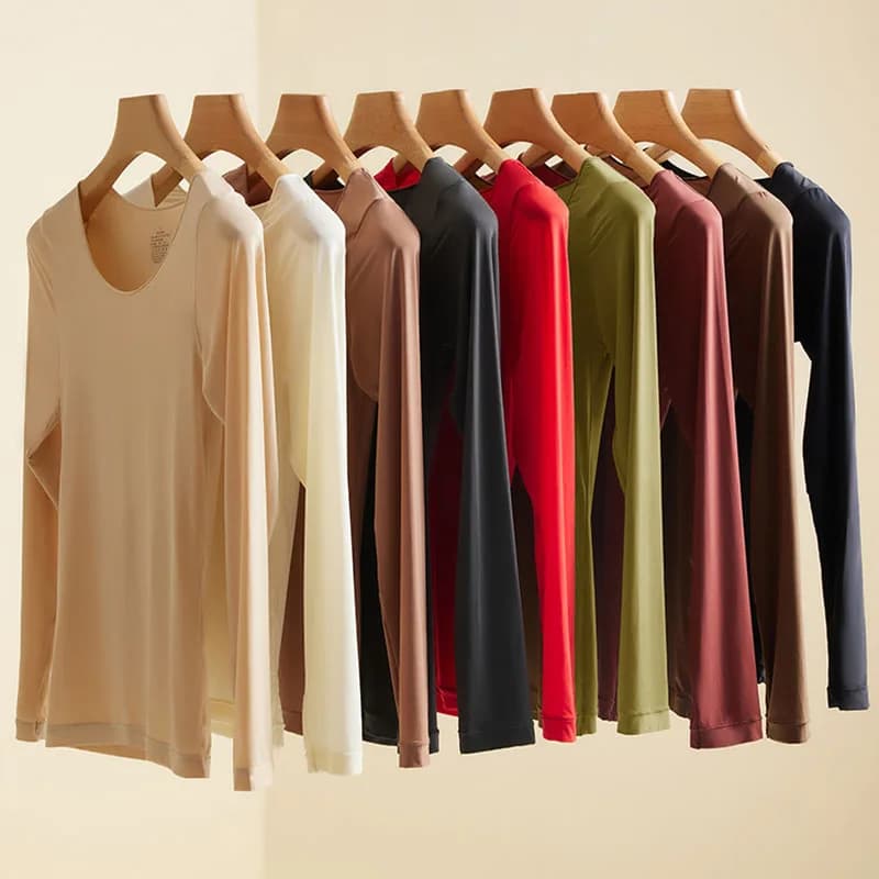 Women Thermal Underwear Winter Autumn Long Sleeves Bottoming Shirt Pullover Elastic Casual Solid Female Basic Thermal Tops