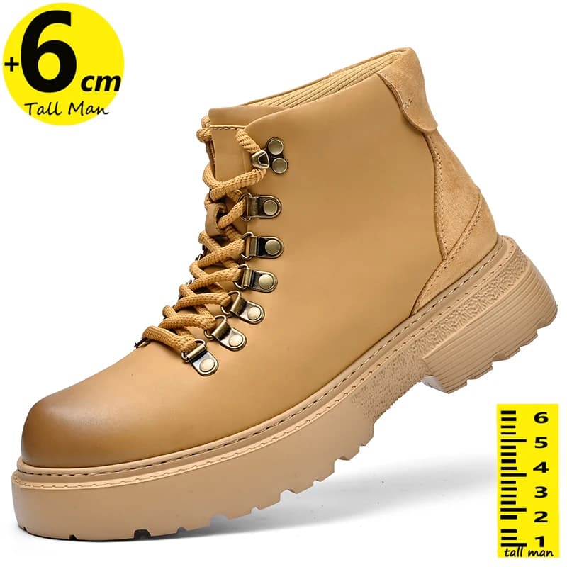 Chunky Men's Elevator Boots with Height Increase Insole 6cm Lift Shoes Plus Size 38-46