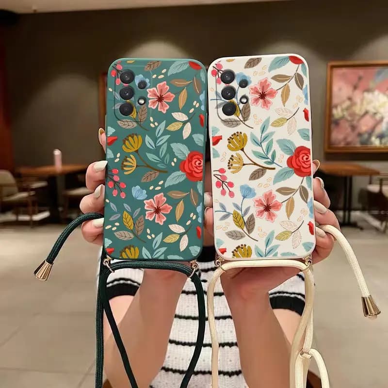 Five Petals Flower Crossbody Lanyard Silicone Phone Case For Samsung Galaxy A53 A54 A52S A51 A71 A73 A91 A34 A32 A23 A14 Cover