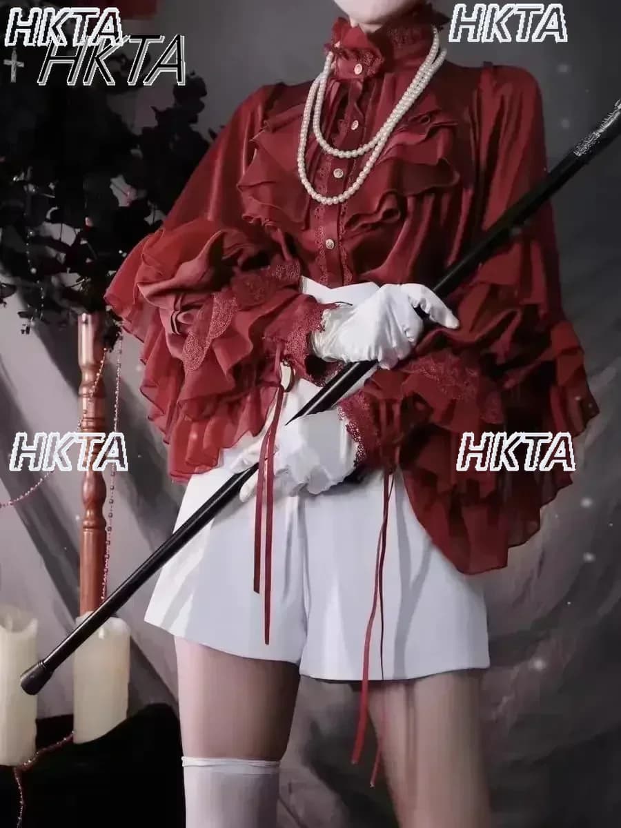 Gothic Style Batwing Sleeve Shirt Women Lolita Loose Spring Autumn Ladies Elegant Red and Black Top Blouse Solid Color Blouse