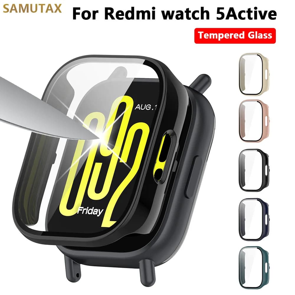 Tempered Glass+Case for Xiaomi Redmi Watch 5 Active Smartwatch Anti-scratch Film Bumper Protective Cover for Redmi Watch 5 Lite