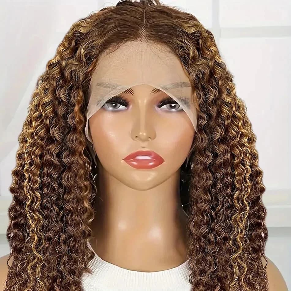 4/27 Highlight Curly Bob Wigs 13x4 Lace Front Human Hair Wig Brazilian Hair Remy Ombre Brown Deep Wave Wigs Human Hair For Women