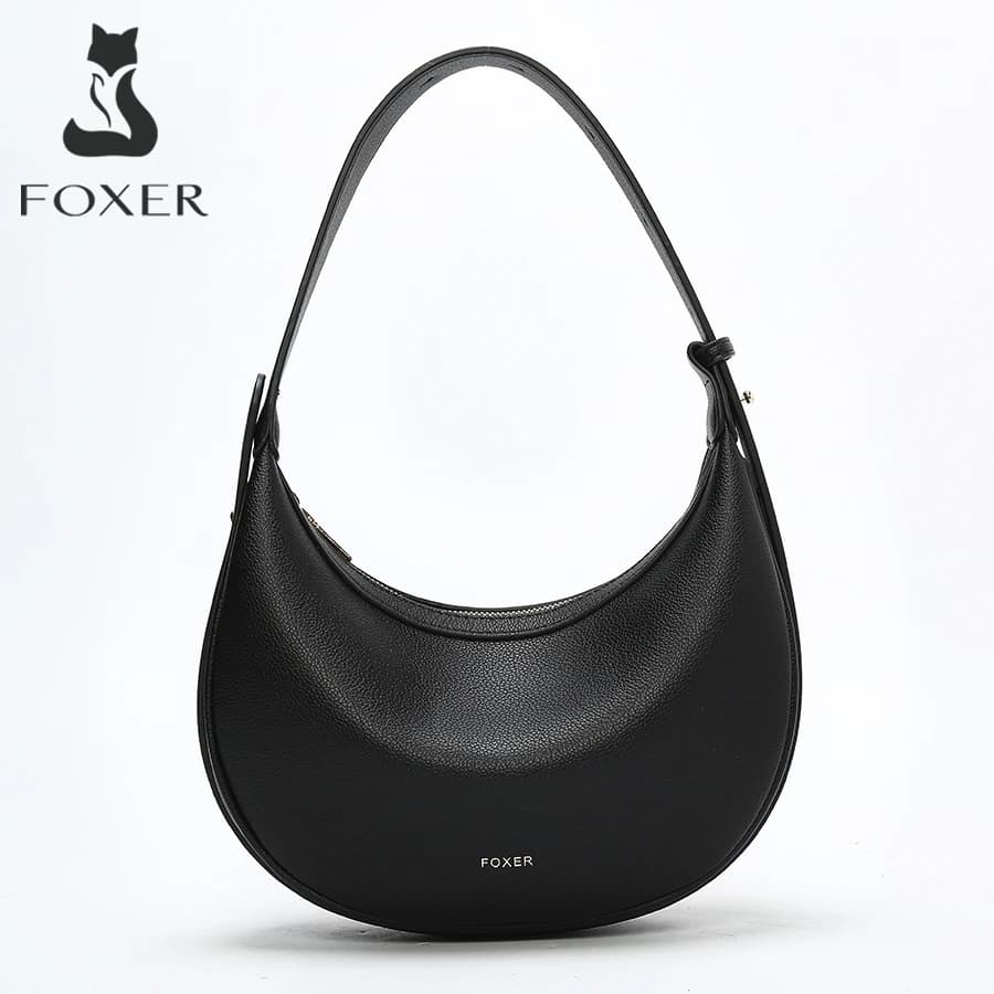 FOXER Women Fashion Small Shoulder Bag Lady Crossbody Handbag Half-Moon Underarm Bag with Logo Perfect Gift  for Wife