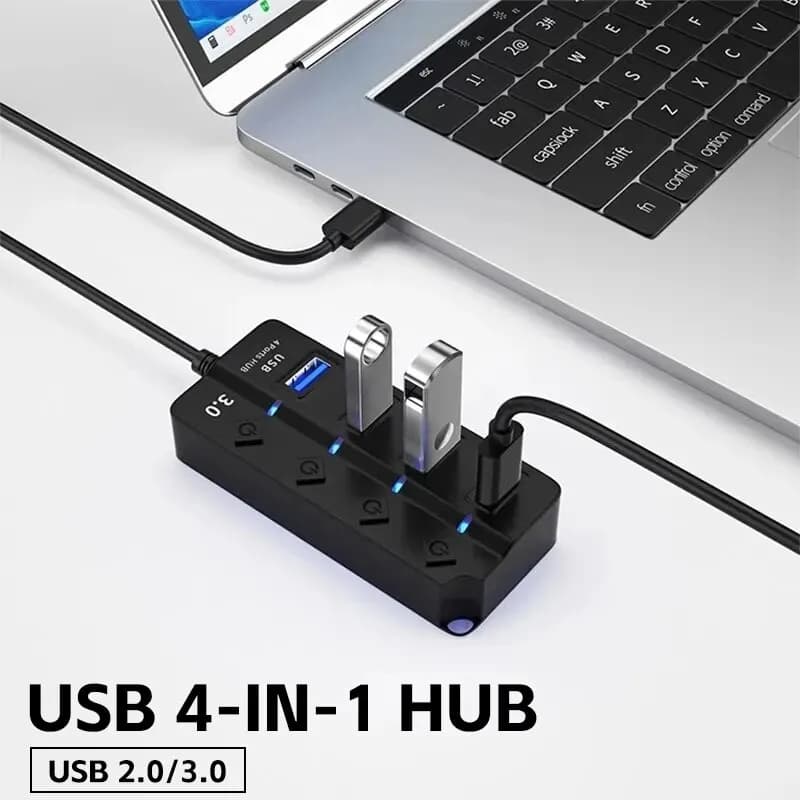 HUB USB3.0 USB Splitter 2.0 4-in-1 USB Adapter Multi-Port Independent Power Switch Extender 30CM Cable