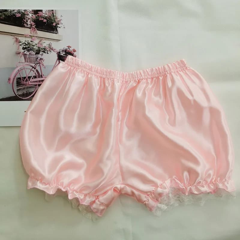 Summer Women's Safety Short Pants Thin Lace Trim Stain Panties Pumpkin Shorts Skirt Imitation Silk Bloomers Ruffles Solid Color