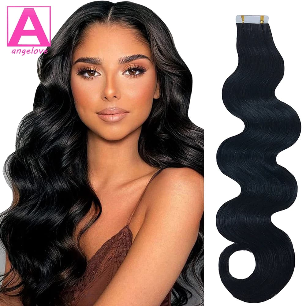 Body Wave Tape in Hair Extensions Natural Black Hair Extensions 50 Gram Body Wave  20 Pieces Real Human Hair for  for Woman