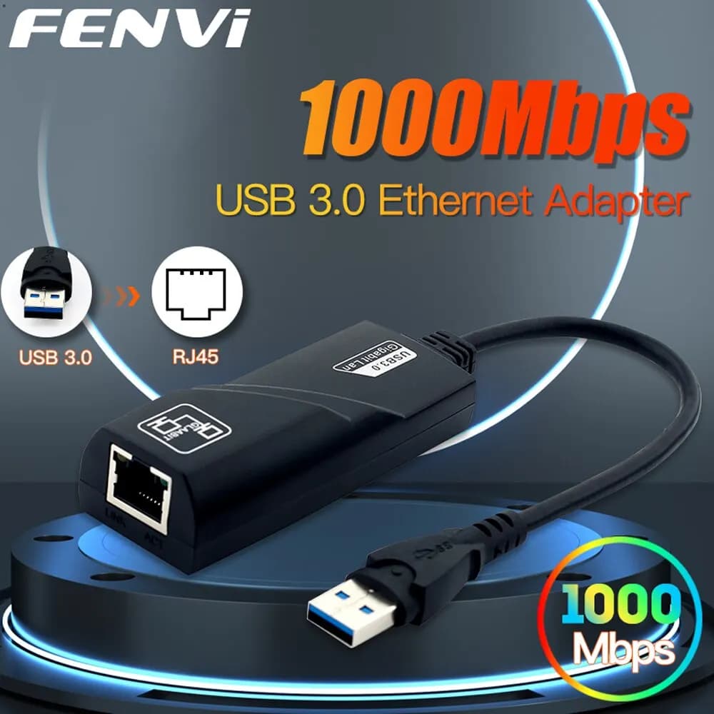 FENVI USB 3.0 to RJ45 Network Adapter, RTL8153 LAN Ethernet Adapter, 1000Mbps High-Speed Network Card, Compatible with MacBook, Windows 10/11 Laptops - 100/1000 Mbps