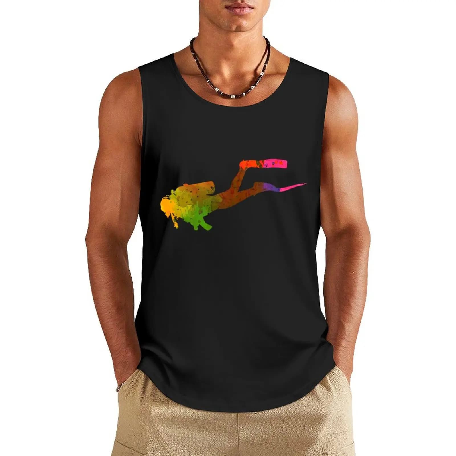 Scuba Diver Colorful Scuba Diving Tank Top bodybuilding t-shirt Men's gym articles Gym t-shirt man