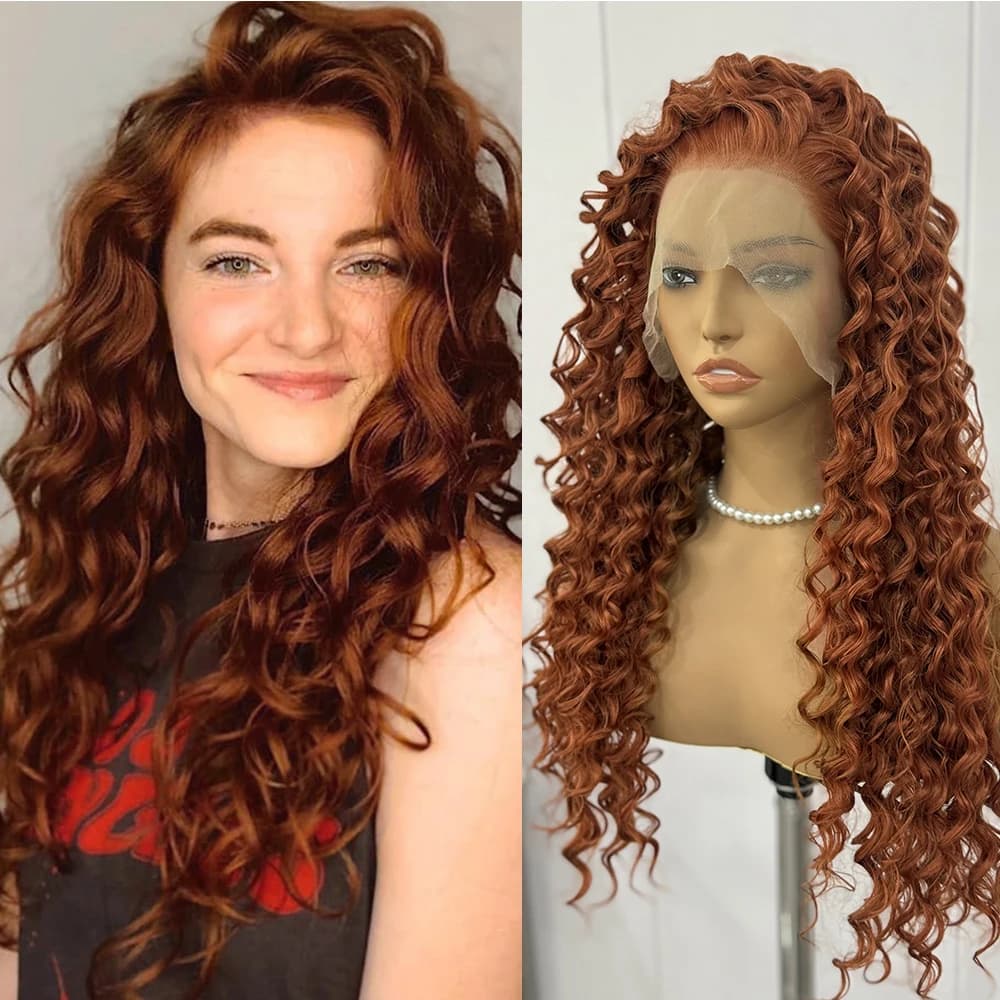 Ginger Long Deep Curly Lace Wig Synthetic Lace Front Wigs For Women Heat Resistant Friendly Cosplay Wig Orange Lace Hair Natural