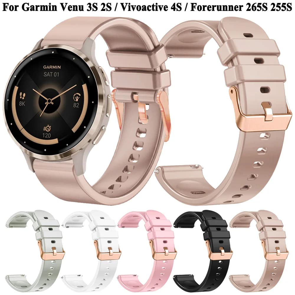18mm Women Silicone Smart Watch Strap Wristband For Garmin Venu 3S 2S Vivoactive 4S Forerunner 265S 255S Bracelet Watchband