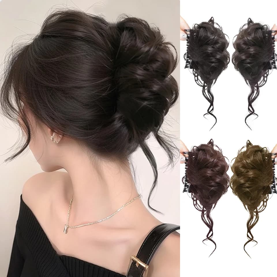 Synthetic Messy Claw Clip Chignon Extension Hair Accessories For Women Bun Scrunchie Hair Piece Natural Ponytail Women's Wigs