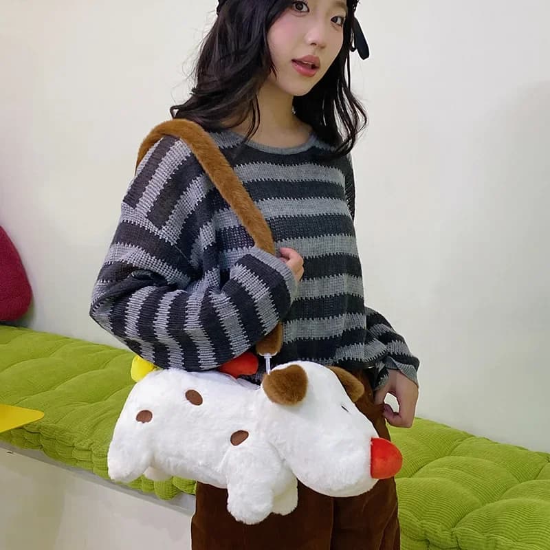 Women Cartoon new plush dog shoulder bag girl large capacity bag birthday gift