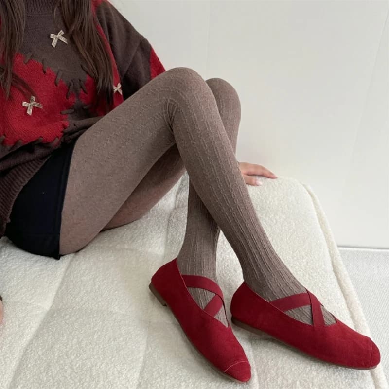 Vintage Chain Twist Striped Pattern Cotton Tights for Women Breathable Leggings Spring Fall Opaque Pantyhose Stockings