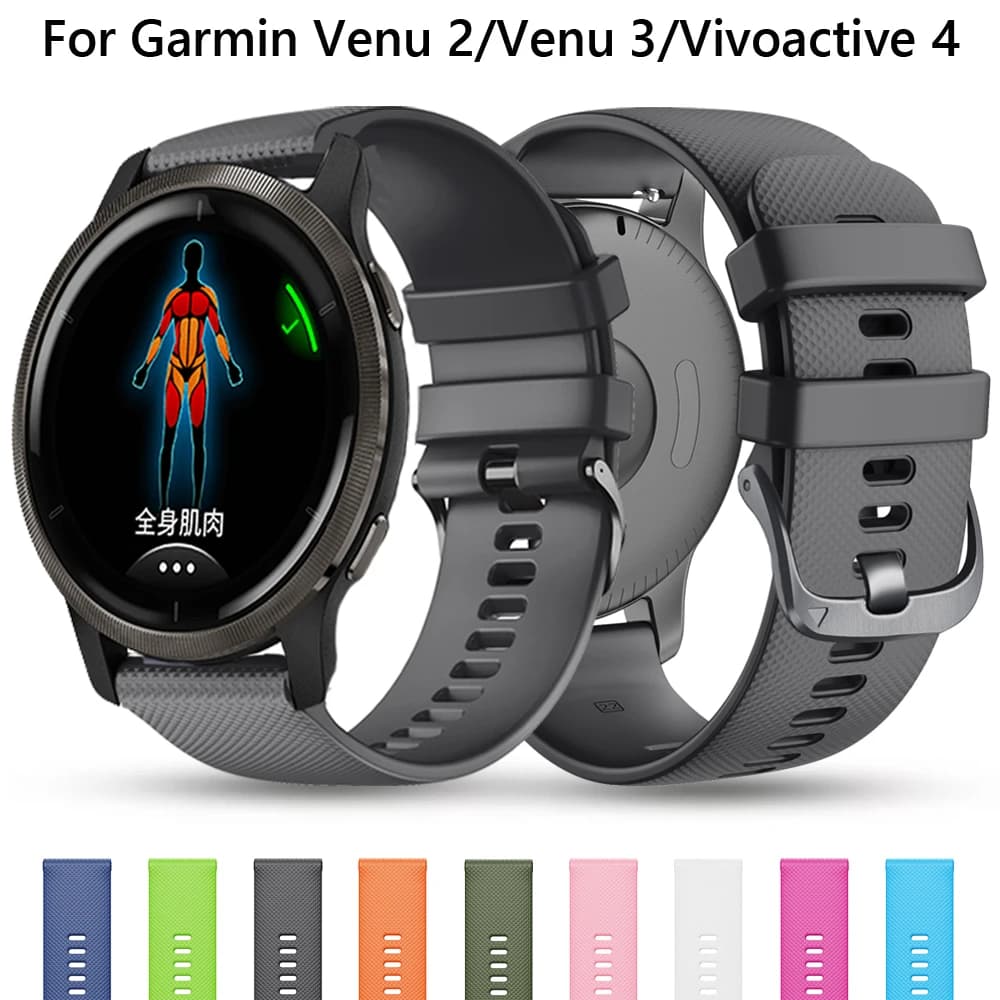 Silicone Watch Strap 22mm For Garmin Venu 2 3 Vivoactive 4 Band Accessories Forerunner 965 265 255 745 Wristband Bracelet Correa
