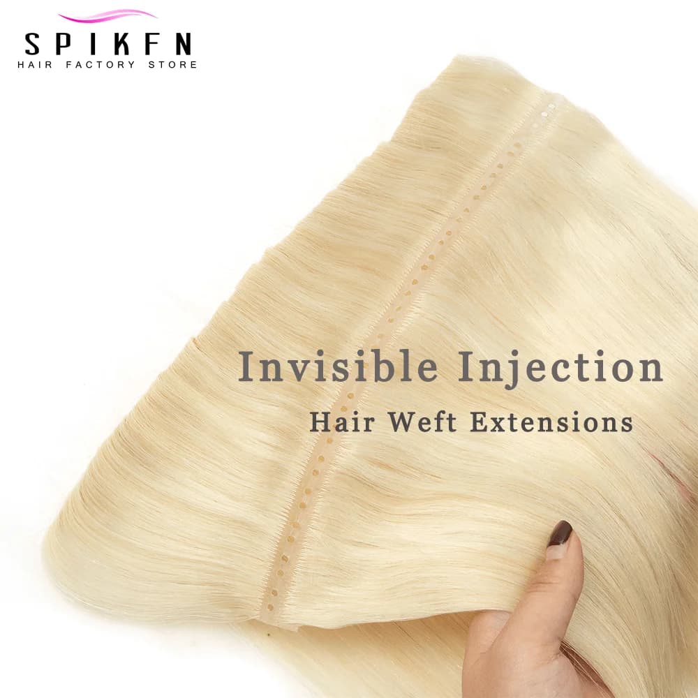 Double Inject XO Hole Weft Human Hair Extensions 16"-24" Invisible Twin Tab Weft Hair Natural Straight Pull Through Micro Hair