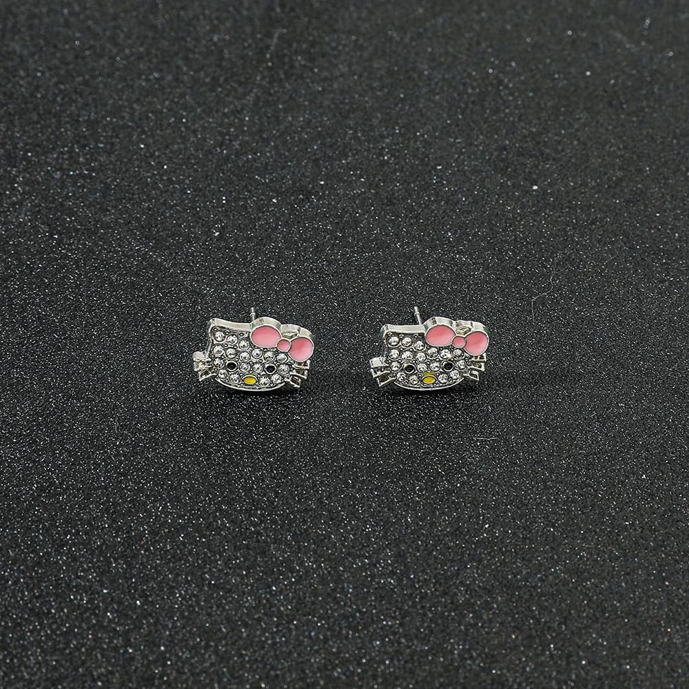 Sanrio Hello Kitty Cartoon Earrings Sweet Girl Rhinestone Earrings Gift for Your Favourite Person