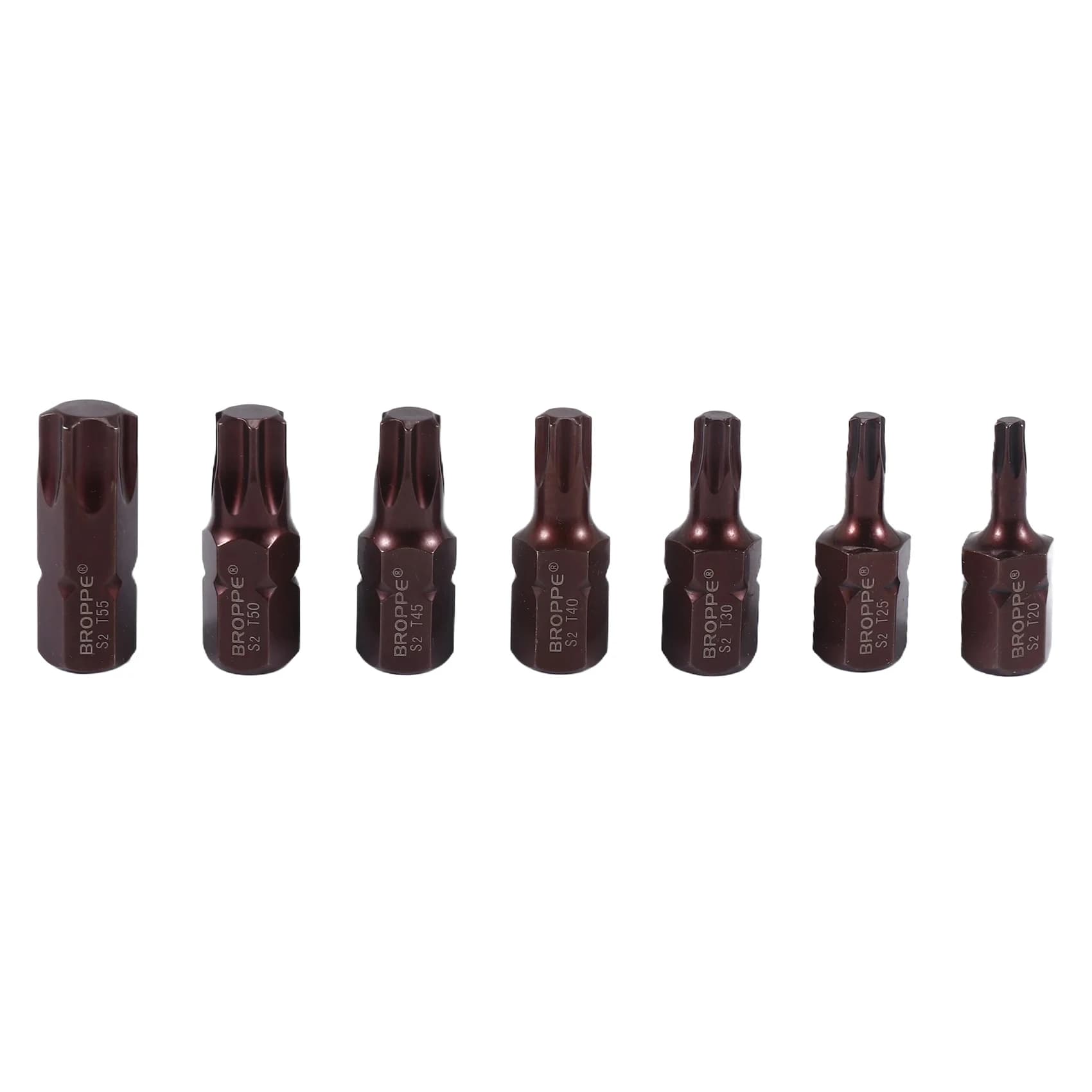 Broppe 7Pcs T20-55 Torx Screwdriver Bit S2 Steel 10mm Hex Shank for Impact Screwdriver T20/T25/T30/T40/T45/T50/T55