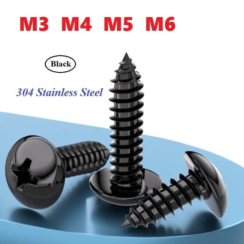 M3 M4 M5 M6 Black 304 Stainless Steel Cross Large Flat Head Self-tapping Wood Screw Round Head Large Umbrella Head Mushroom