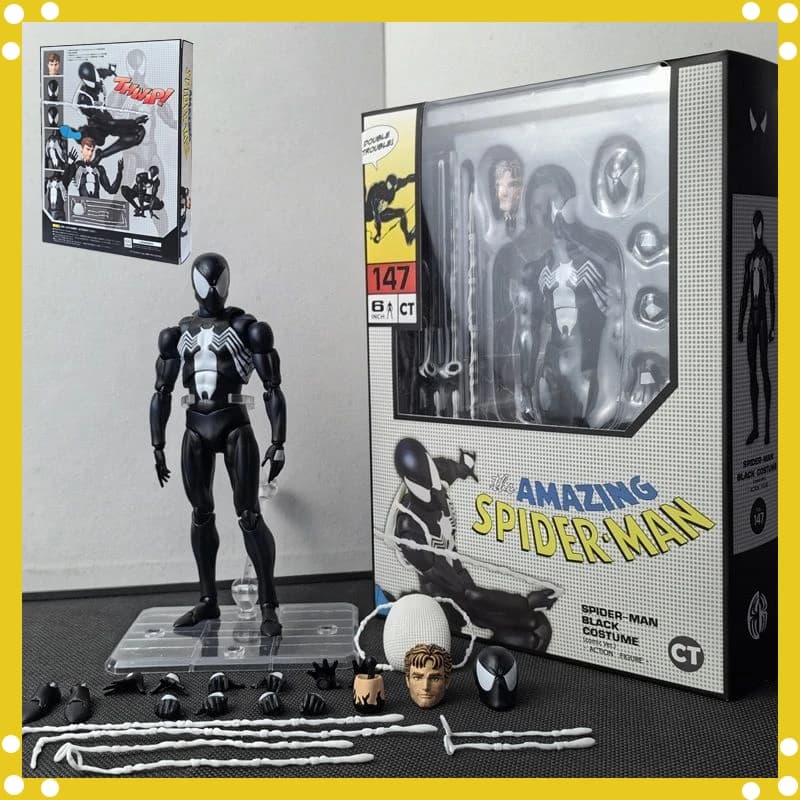 CT 1/12 The Amazing Spider-Man MAFEX 147 S.H.Figuarts Spider Man Venom symbiotic Black Suit Anime  Action Figures 6" Model Toy