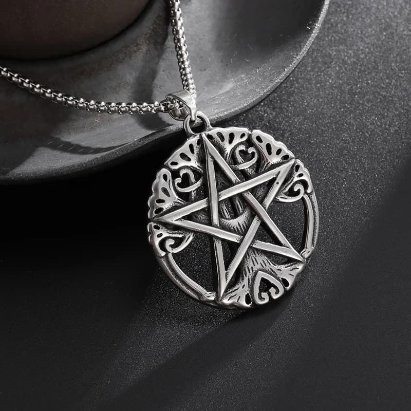 Wiccan Necklace Pagan Pendant Men Women Stainless Steel Silver Plated Pentagram Nordic Raven Mystic Necklace