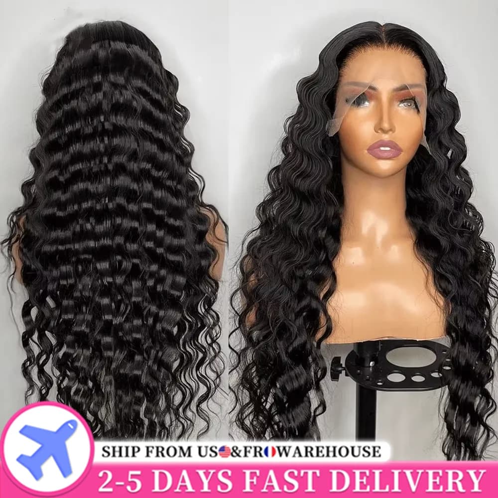 Deep Wave 30 32 Inch 13x4 HD Transparent Human Hair Lace Frontal Wig Water Curly 13x6 Lace Front Wigs PrePlucked For Women