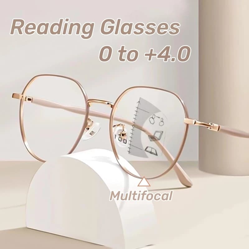 Retro Round Progressive Multifocus Reading Glasses Metal Frame Far Sight Glasses High Definition Anti-blue Presbyopia Glasses