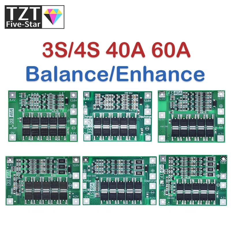 3S/4S 40A 60A Li-ion Lithium Battery Charger Protection Board 18650  BMS For Drill Motor 11.1V 12.6V/14.8V 16.8V Enhance/Balance