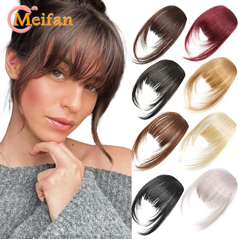 Natural Straight Blunt Bangs Synthetic Natural Brown Black False Fringe Clip In Front Hair With Fringe with Temples Daily Wear