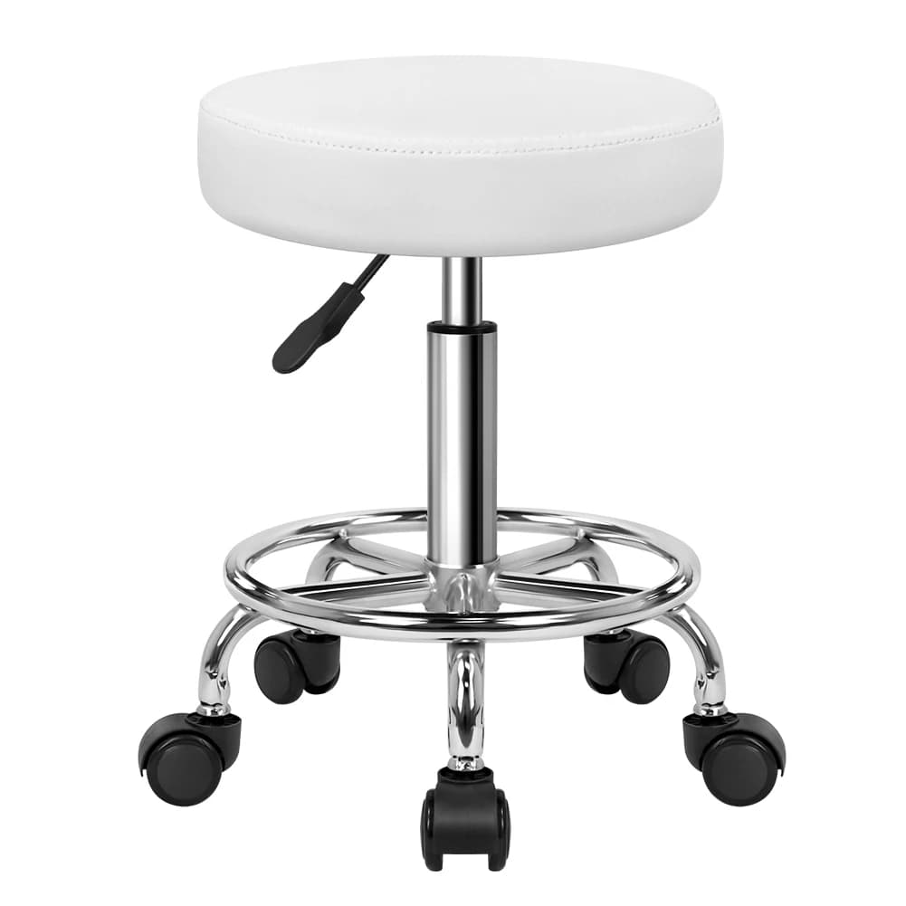 KKTONER PU Leather Round Rolling Stool with Foot Rest Swivel Height Adjustment Salon Spa Stool Chair