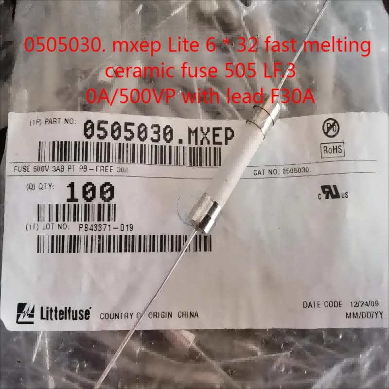 10pcs  0505030. mxep Lite 6 * 32 fast melting ceramic fuse 505 LF.30A/500VP with lead F30A