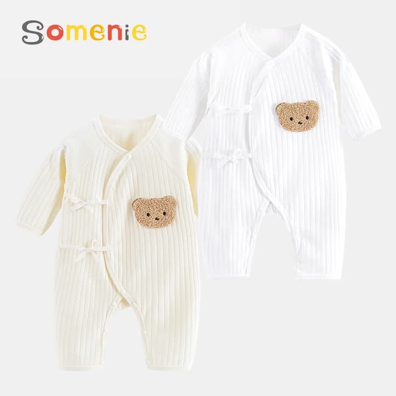 Boys Girls One Piece Outfit  100% Cotton Newborn Baby Long Sleeve Romper Infant Solid Knitting Thin Jumpsuit For Seasons