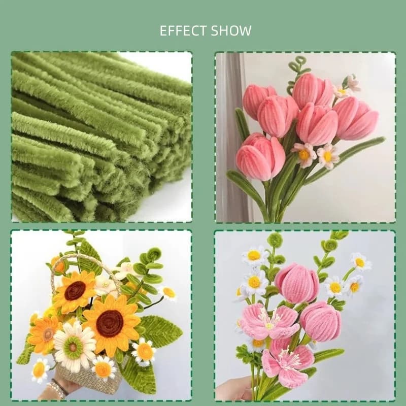 100pcs/pack Plush Twist Rod Rope Plush Stem Thread Tube DIY Creative Hobby Material Stem Iron Felt Thread Children's Puzzle Toy