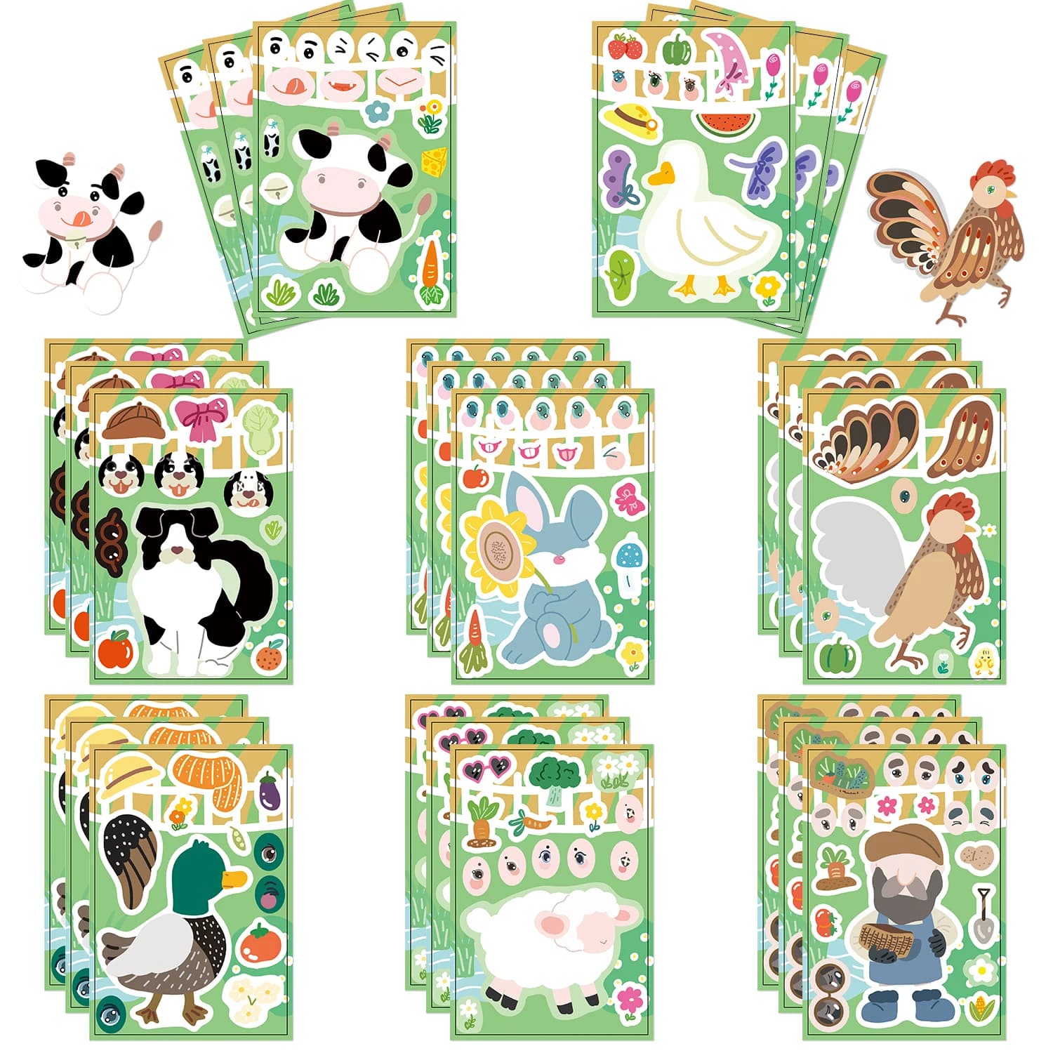 8PCS Farm Animal Children's Puzzle Stickers Cartoon Hand Account Material Phone Case Laptop Water Cup Luggage Waterproof Sticker