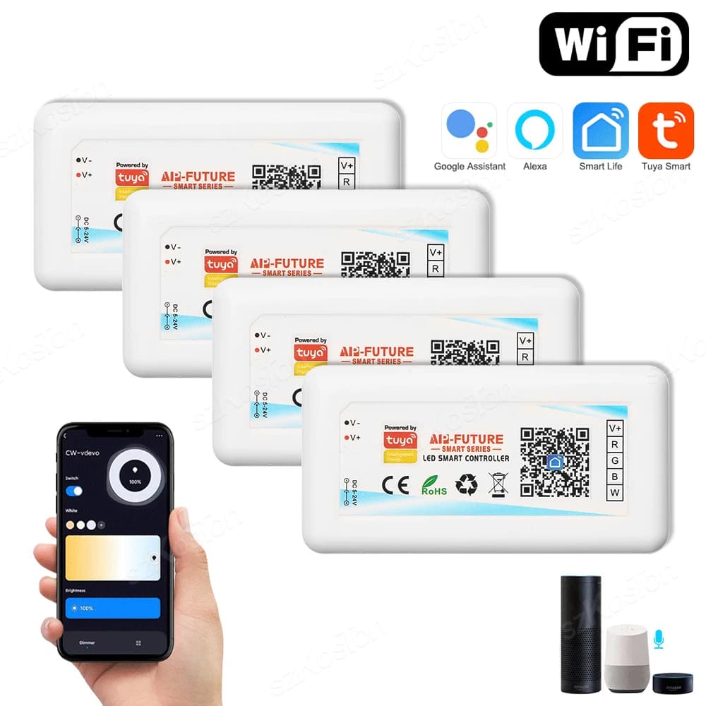 Tuya WiFi Smart LED Controller DC5V-24V RGB/RGBW/RGBCCT Single Color Dimmer LED Strip Remote Control Works with Alexa Google