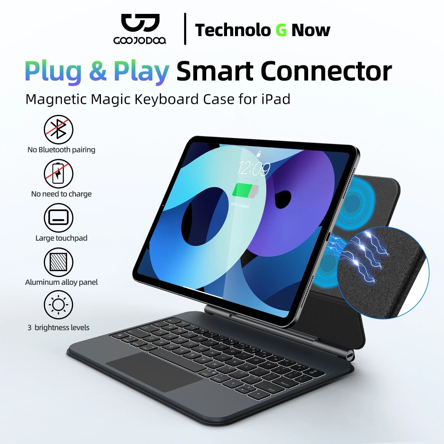 GOOJODOQ Smart Plug&Play Magic Keyboard Case for iPad Pro 11 2024 M4 iPad Air 4/5/6 Multi-touch Touchpad  Smart Reverse charging