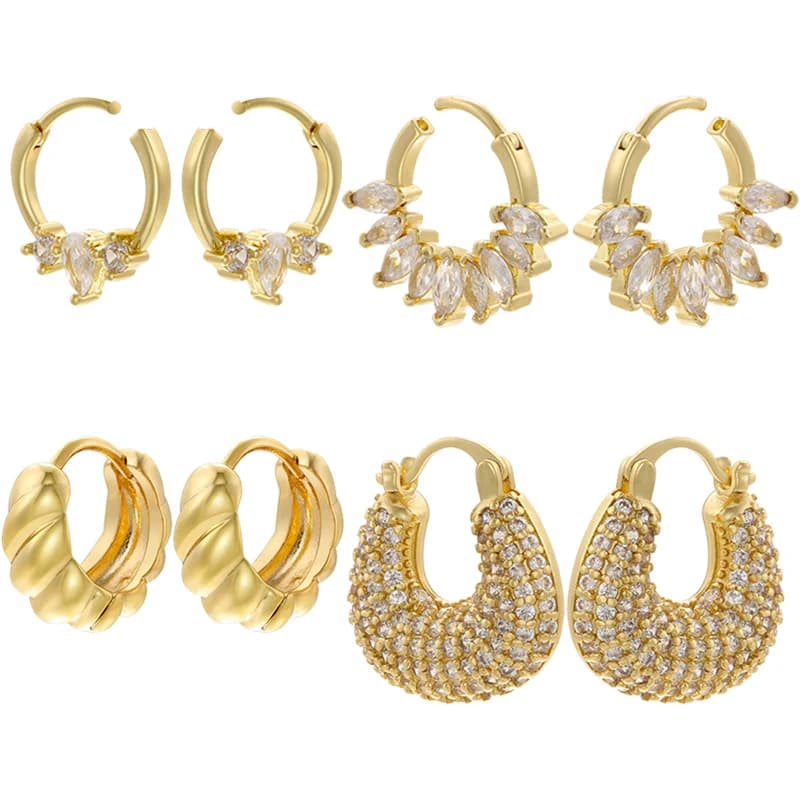 ZHUKOU 4 styles small hoop earrings Gold plated Cubic zirconia women hoop earrings handbag shape earrings wholesale VE1081