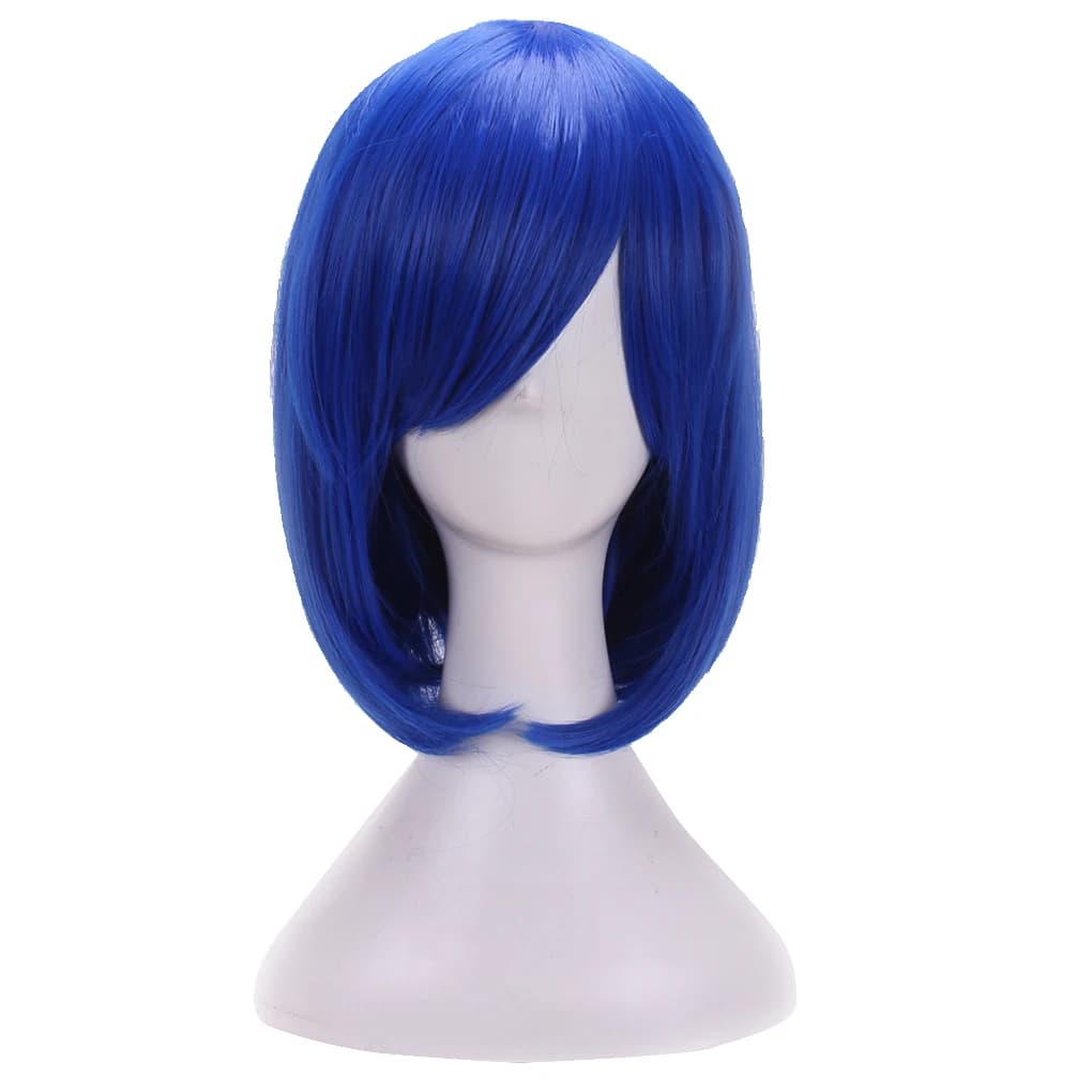 Anime 32cm Medium Basic Synthetic Bang Blond Cosplay Wig Blue Women Heat Resistant Hair Straight Short Bob Wigs with Bangs