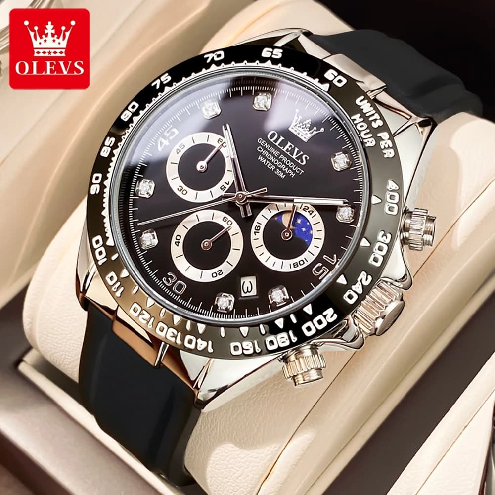 OLEVS 2875 Multifunctional Quartz Watch For Men, Waterproof Fashion Silicone Strap Men Wristwatch Luminous Chronograph Calendar