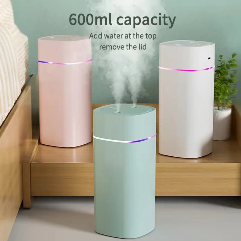 USB Air Humidifier Double Spray Port Essential Oil 600ml Aromatherapy Humificador Cool Mist Maker Fogger Purify for Home Office