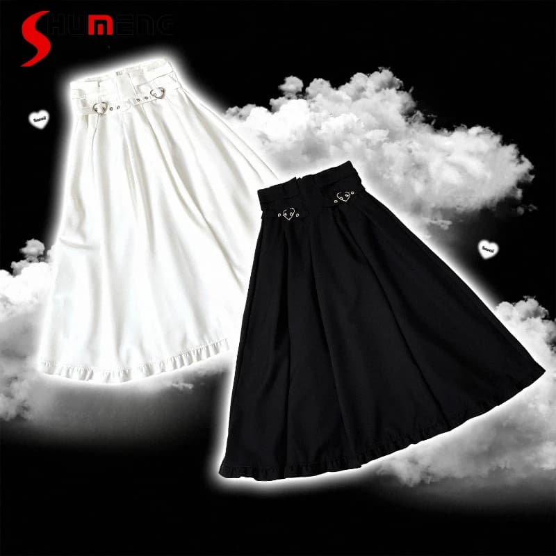 2024 Autumn New Japanese Rojita Style Sweet High-waisted Jacquard Strap Mass-production Black Long Skirts For Women's Clothing