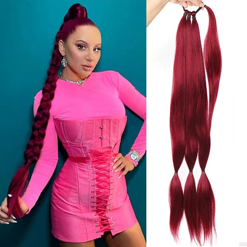 30'' Braids Ponytail Extensions Long DIY Braided Hairpiece Ponytail for Women Synthetic Heat-resistant Braid Fake Tail Wine Red