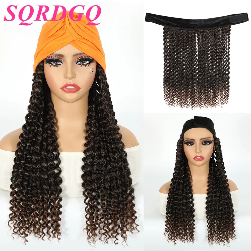 Synthetic Crochet Hair Woman Wigs Middle Long 18inch Curly Wigs for Women Brown Black Wig with Hat Daily Party Cosplay Women