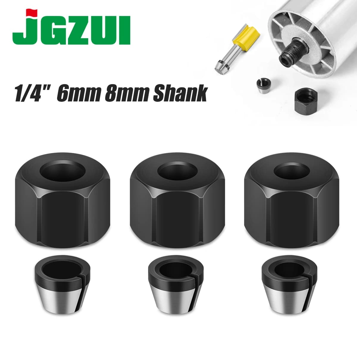 6mm 6.35mm 8mm Collet Chuck Engraving Trimming Machine With Nut Router Bit Adapter Electric Router Milling Cutter Accessories