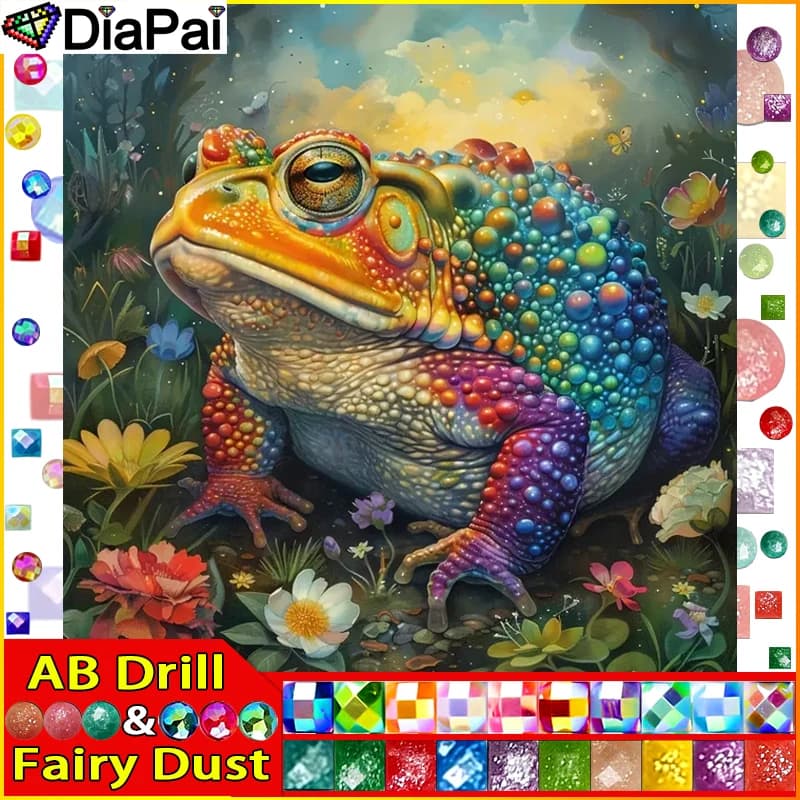 DiaPai Fairy Dust AB Full Diamond "Frog Animal Flower" DIY 5D Diamond Painting Cross Stitch Home Decor Picture Of Rhinestone
