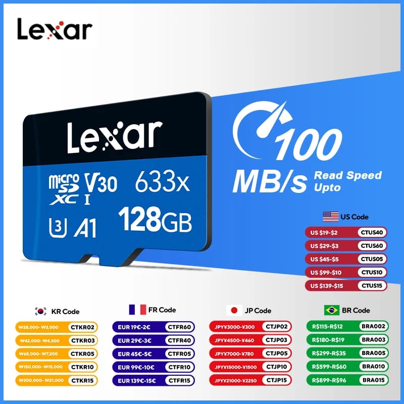 Lexar Original Micro SD Card 256GB 128GB 64GB 32GB Memory Card Up to 100MB/s Read A2/A1 microSDHC/microSDXC TF Card