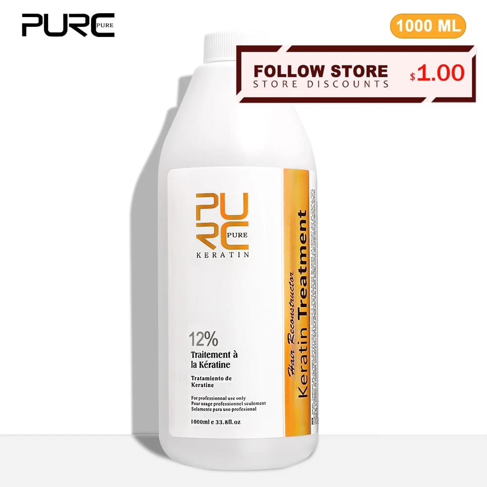 PURC 12% Keratin Smoothing Hair Treatment Frizzy Removal Brazilian Keratin for Curly Hair Professional Hair Care Products1000ml