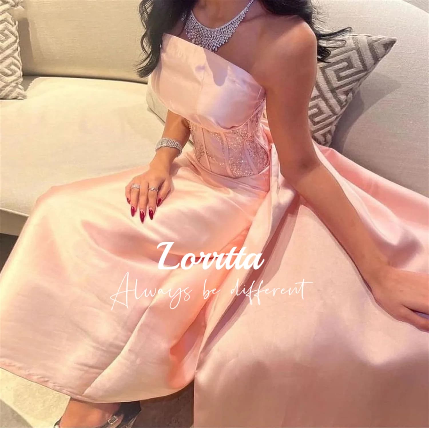 Lorrtta Mermaid Pink Satin Evening Gown Formal Ball Gown Lace Bodycon Strapless Off the Shoulder Fall Dresses Prom Customized